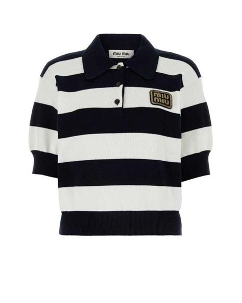 Miu Miu Striped Knitted Polo Shirt .